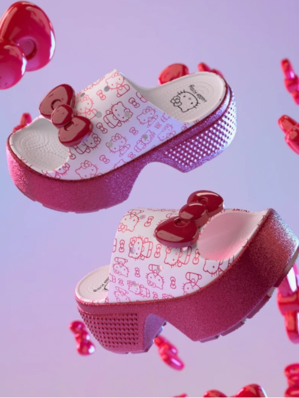 NWT Hello Kitty x Crocs White & Red Stomp Platform Slide Sandal W9 M7 Unisex